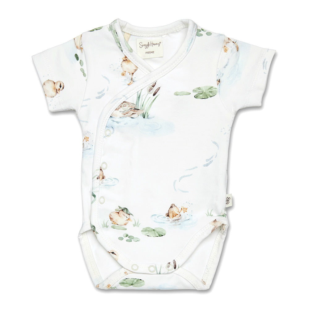 Snuggle Hunny Duck Pond kimono bodysuit flatlay