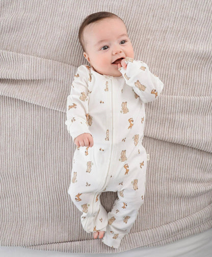 Lūmmi in Colour Babywear - Organic Cotton Growsuit - Bear & Bunny