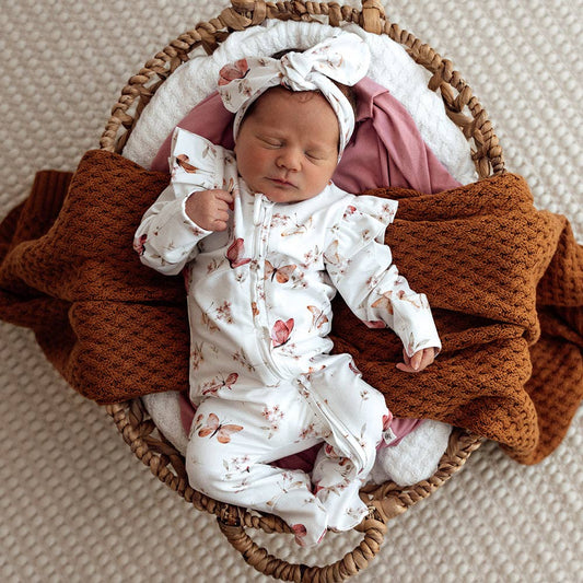 Snuggle Hunny - Butterfly Organic Snuggle Sleepsuit Zip Footie with Frill