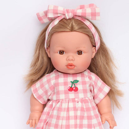 SALLI COLLECTIVE - Blush Cherry 🍒 Gingham Chloe Gingham dress - Fits 34-38cm Minikane Gordis, Mini Colettos, Llorens dolls