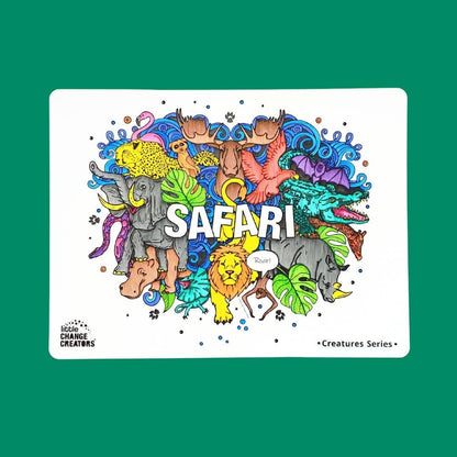 Little Change Creators - SAFARI | Washable Animal Colouring Activity Mat