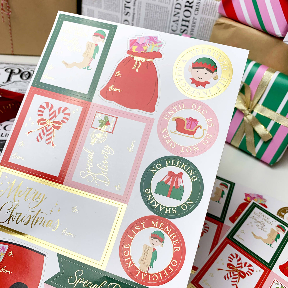 Black Bow Studio - Christmas Gift Tag Sticker Sheets - Set of 36 Sticker