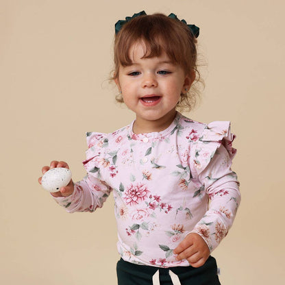 Snuggle Hunny - Birds & Blooms Long Sleeve Organic Bodysuit with Frill
