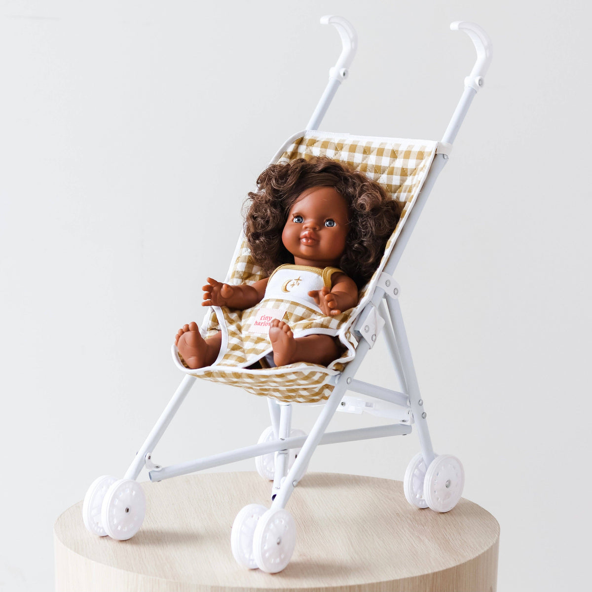 Tiny H - Tiny Harlow Folding Dolls Stroller - Mustard Gingham