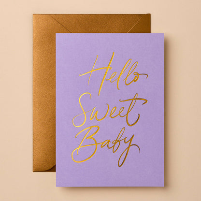 Gabrielle & Celine Greeting Cards - Hello Sweet Baby | New Baby Greeting Card | Gold Foil