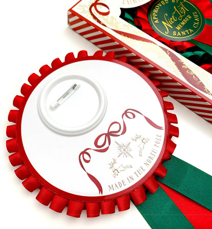 Black Bow Studio - Nice List Member Christmas Rosette Badge Red/Green