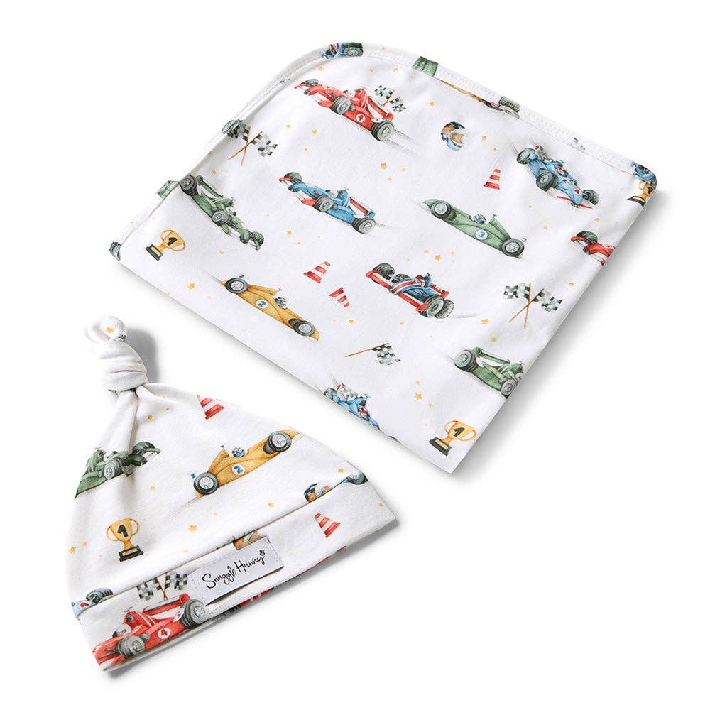 Snuggle Hunny - Little Racers Organic Jersey Wrap & Beanie Set