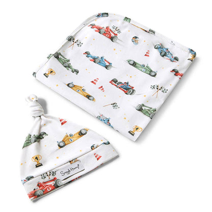 Snuggle Hunny - Little Racers Organic Jersey Wrap & Beanie Set