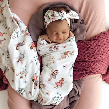 Snuggle Hunny - Fairy Garden Organic Jersey Wrap & Topknot Set