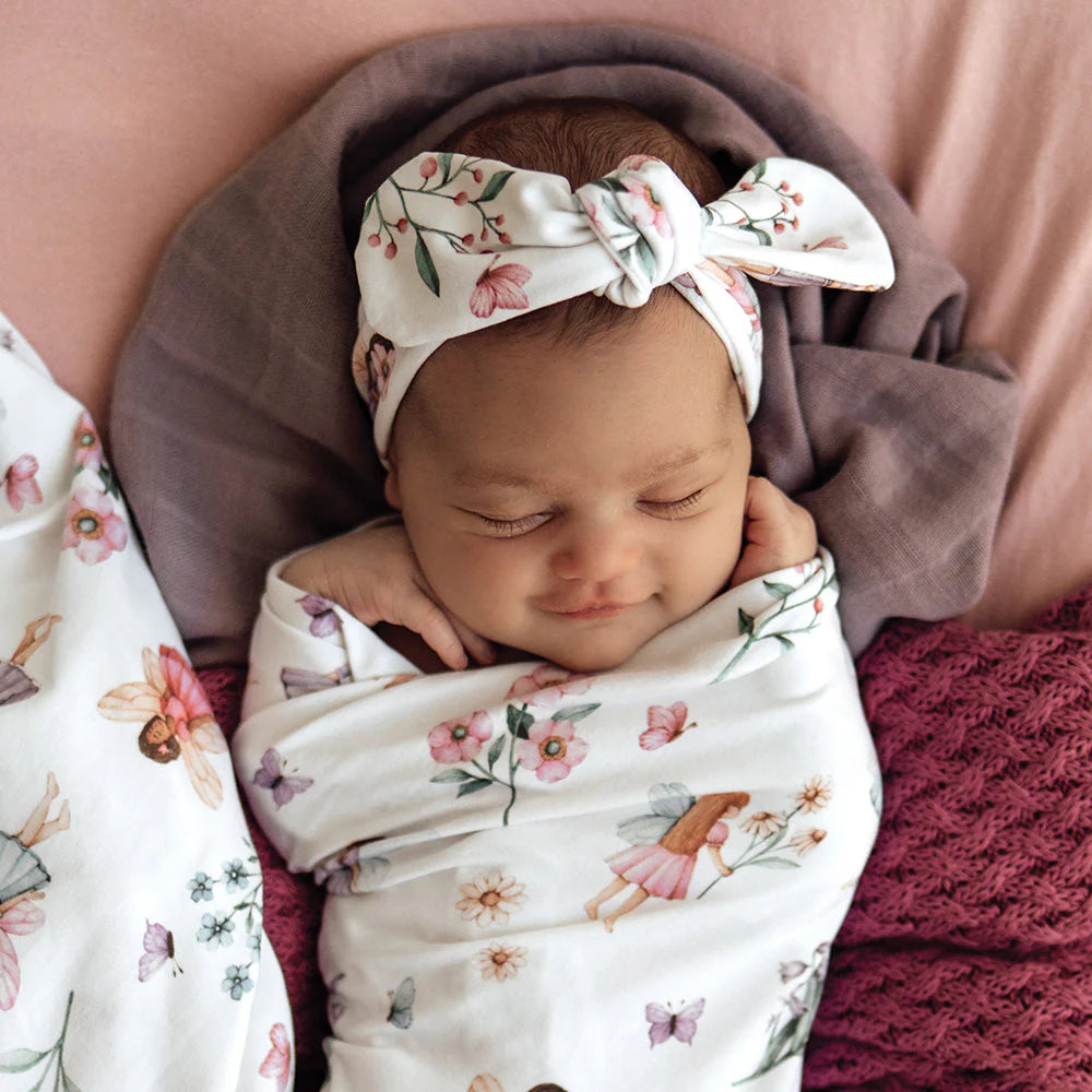 Snuggle Hunny - Fairy Garden Organic Jersey Wrap & Topknot Set