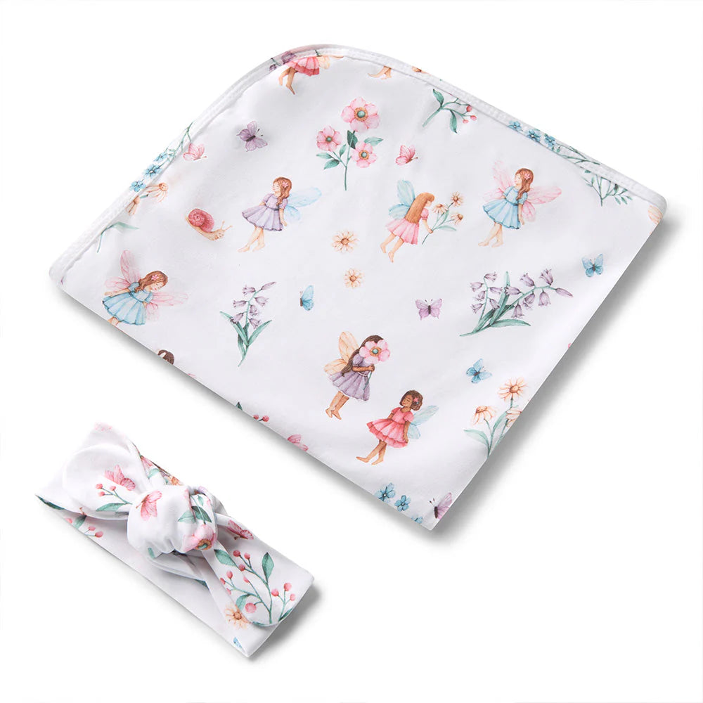 Snuggle Hunny - Fairy Garden Organic Jersey Wrap & Topknot Set
