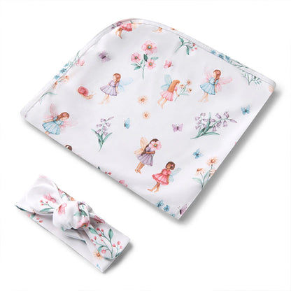 Snuggle Hunny - Fairy Garden Organic Jersey Wrap & Topknot Set