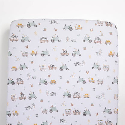 Living Textiles - 1 Pack Port-a-Cot Sheet & Pillow Case Set- Tractor Ride