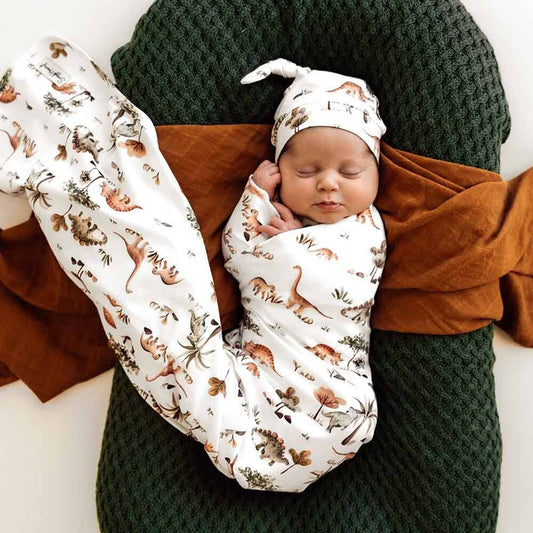 Snuggle Hunny - Dino Organic Jersey Wrap & Beanie Set