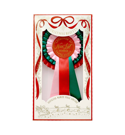 Black Bow Studio - Nice List Member Christmas Rosette Badge Pink/Red