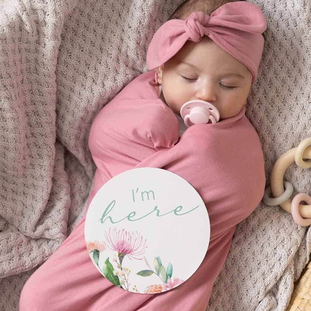 Snuggle Hunny - Jewel Pink Baby Jersey Wrap & Topknot Set