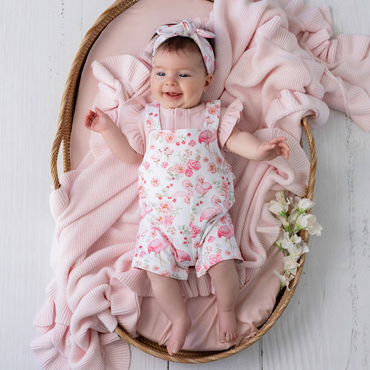Snuggle Hunny - Flamingos Organic Snuggle Overall Shorts