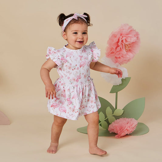 Snuggle Hunny - Flamingos Short Sleeve Organic Dress