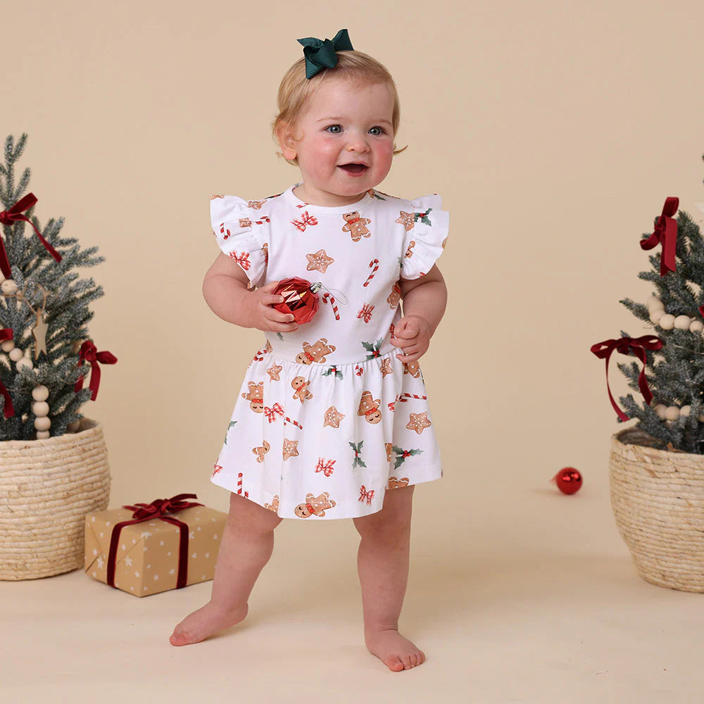 Snuggle Hunny - Gingerbread Short Sleeve Organic Dress