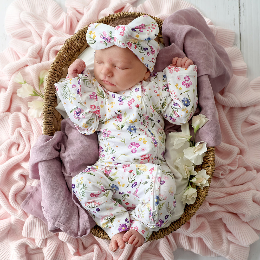 Gracie Organic Snugglesuit Convertible Romper with Frill