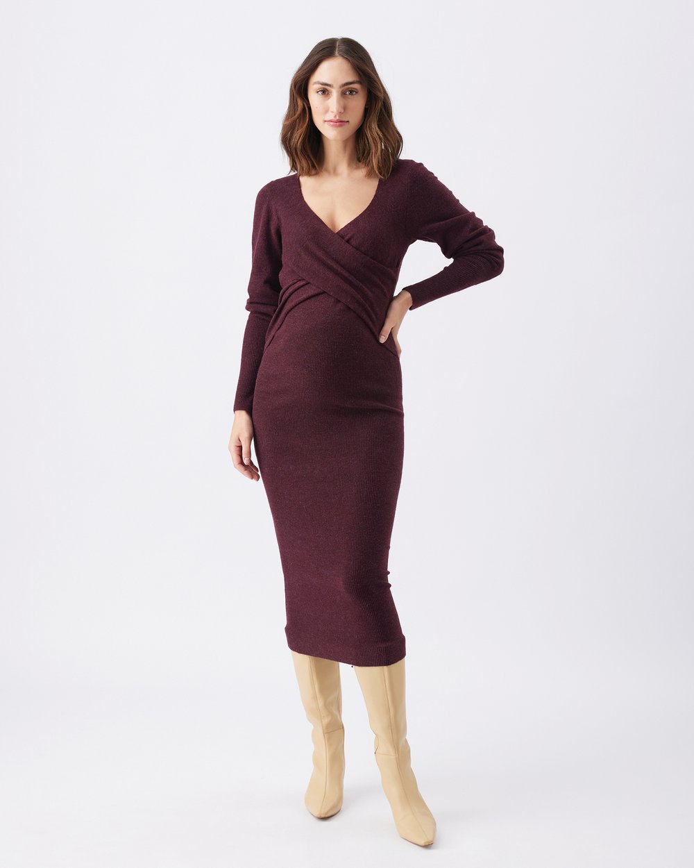 Ripe Maternity - Heidi Nursing Knit Dress - Burgundy