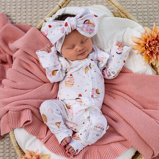 Snuggle Hunny - Ice Creams Organic Snugglesuit Convertible Romper with Frill