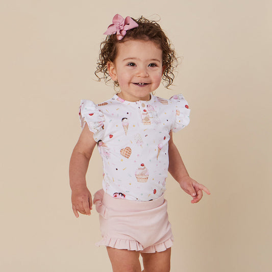 Snuggle Hunny - Ice Creams Short Sleeve Organic Bodysuit with Frill