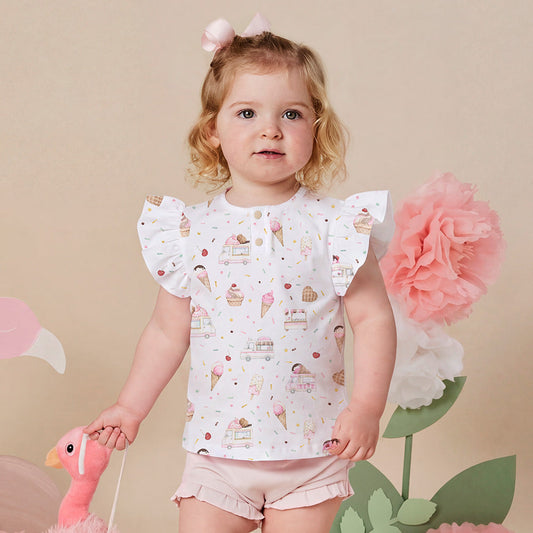 Snuggle Hunny - Ice Creams Organic Short Sleeve Top with Frill
