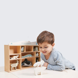 Wooden Polar Animals with Display Shelf