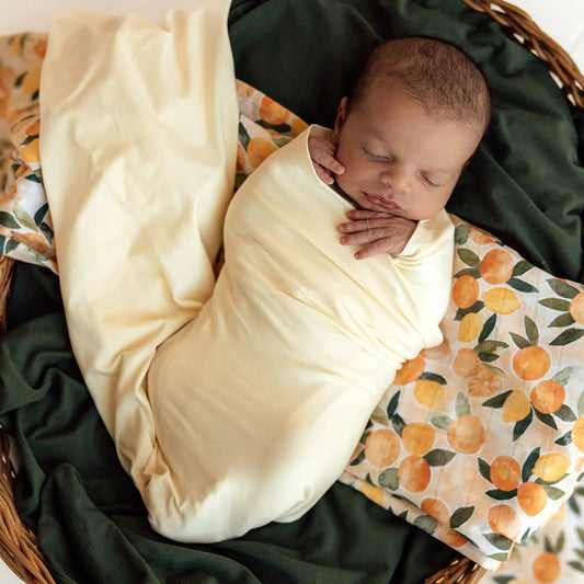 Snuggle Hunny - Lemon Sorbet Organic Jersey Wrap & Beanie Set