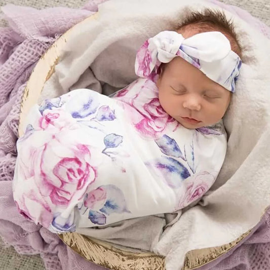 Snuggle Hunny - Lilac Skies Jersey Wrap & Topknot Set