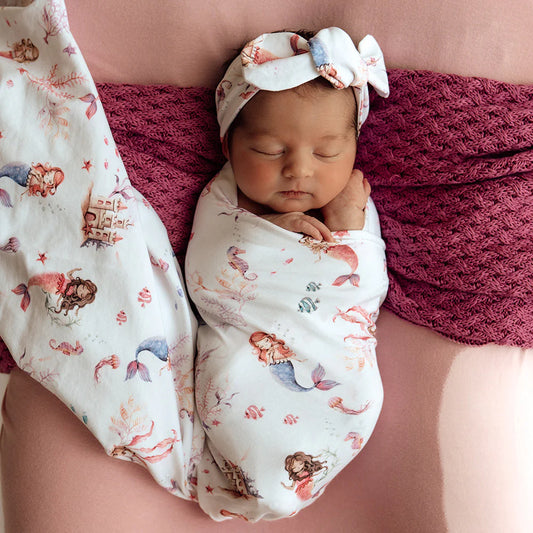 Snuggle Hunny - Mermaid Organic Jersey Wrap & Topknot Set