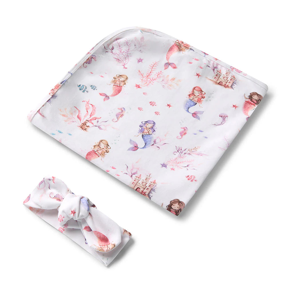 Snuggle Hunny - Mermaid Organic Jersey Wrap & Topknot Set