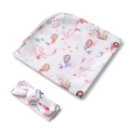 Snuggle Hunny - Mermaid Organic Jersey Wrap & Topknot Set