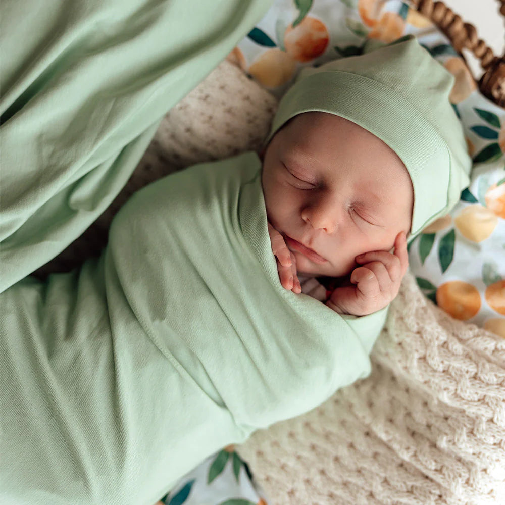 Snuggle Hunny - Mint Organic Jersey Wrap & Beanie Set