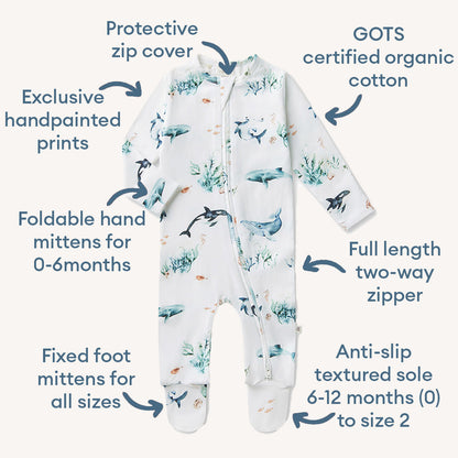 Snuggle Hunny - Ocean Organic Snuggle Sleepsuit Zip Footie