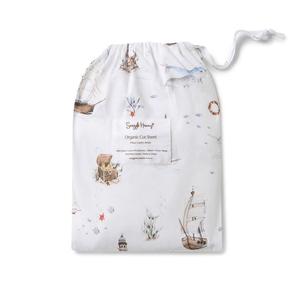 Set Sail Cot Sheet flatlay