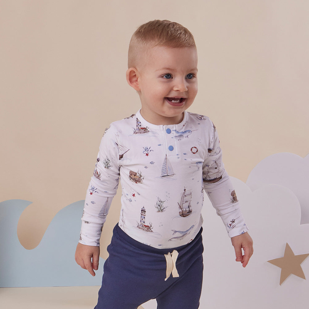 Snuggle Hunny Set Sail Long Sleeve Organic Bodysuit