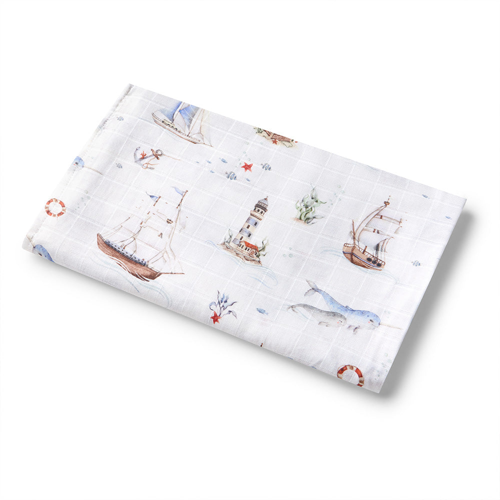 Snuggle Hunny Set Sail organic muslin wrap flatlay