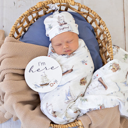 Snuggle Hunny Set Sail organic muslin wrap lifestyle