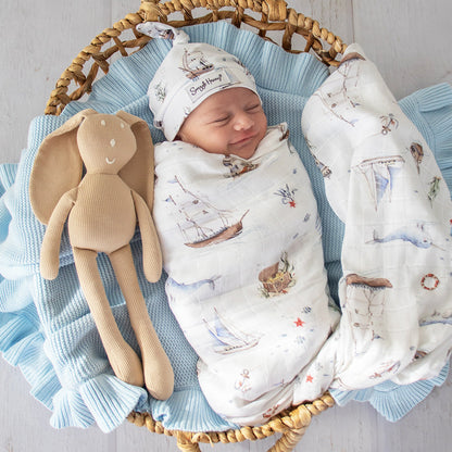 Snuggle Hunny Set Sail organic muslin wrap lifestyle