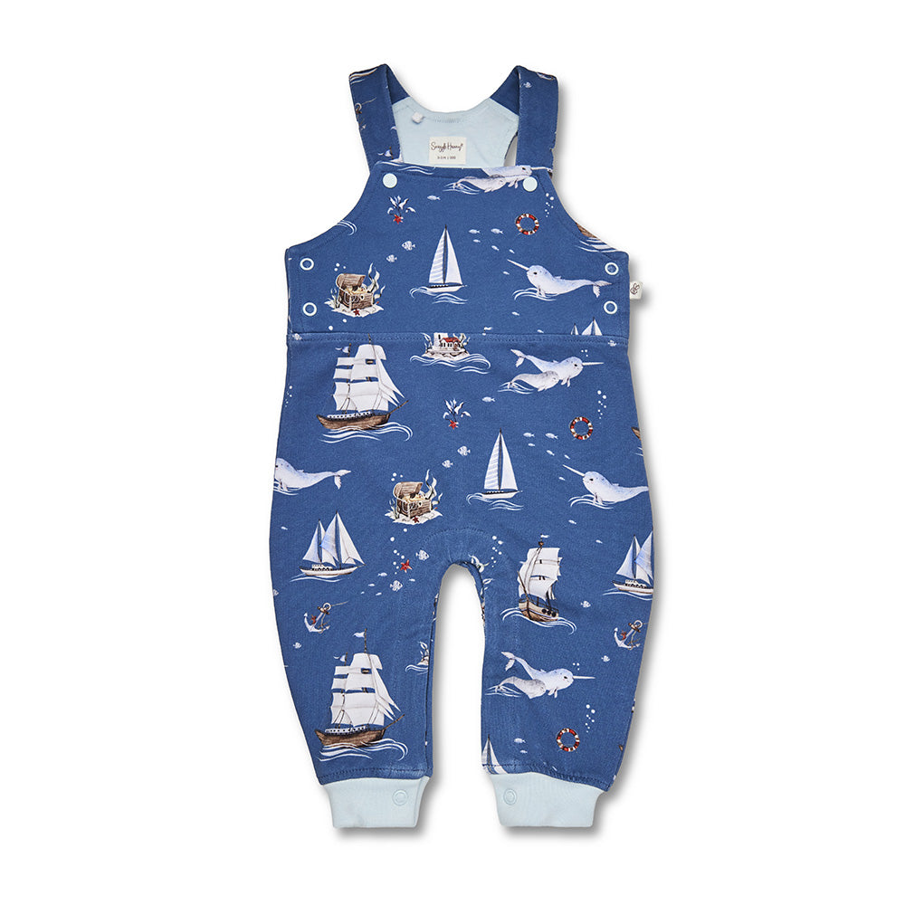 Snuggle Hunny Set Sail Organic Snuggle Overalls - flatlay front