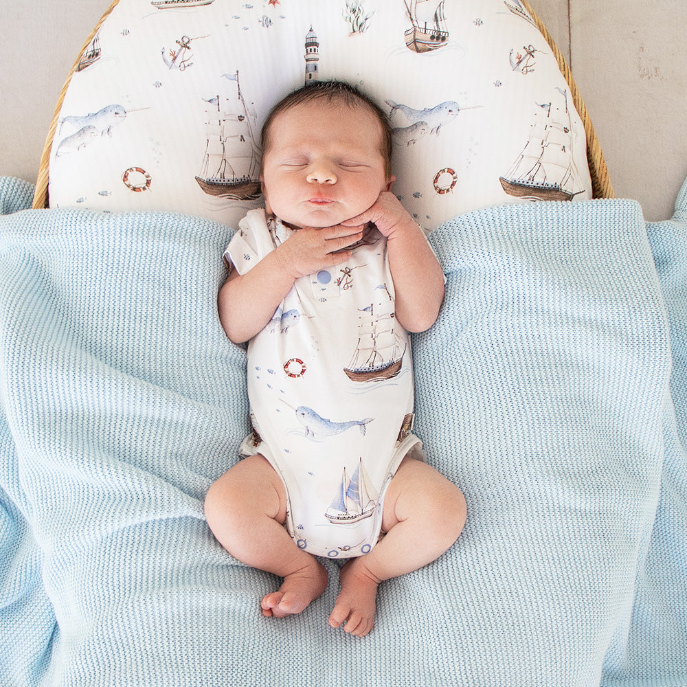 Snuggle Hunny Set Sail short sleeve bodysuit lifestyle