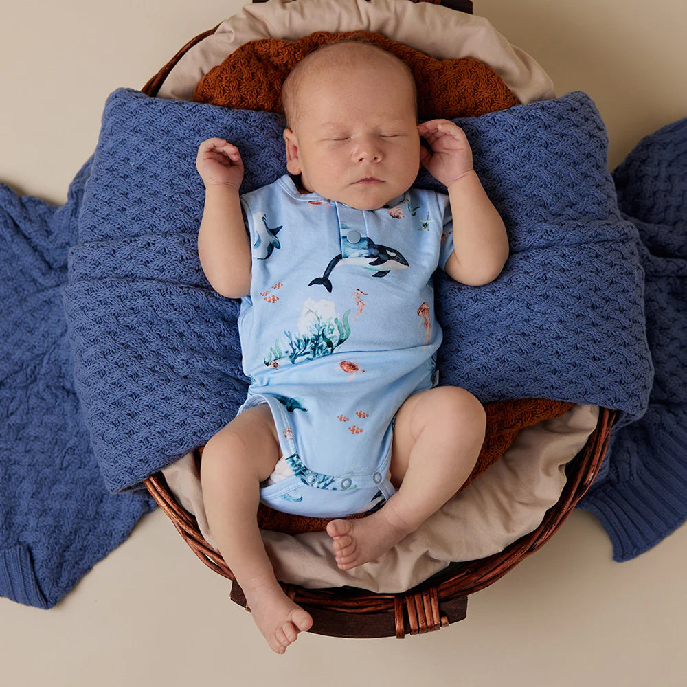 Snuggle Hunny - Blue Ocean Short Sleeve Bodysuit