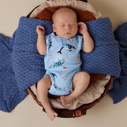 Snuggle Hunny - Blue Ocean Short Sleeve Bodysuit