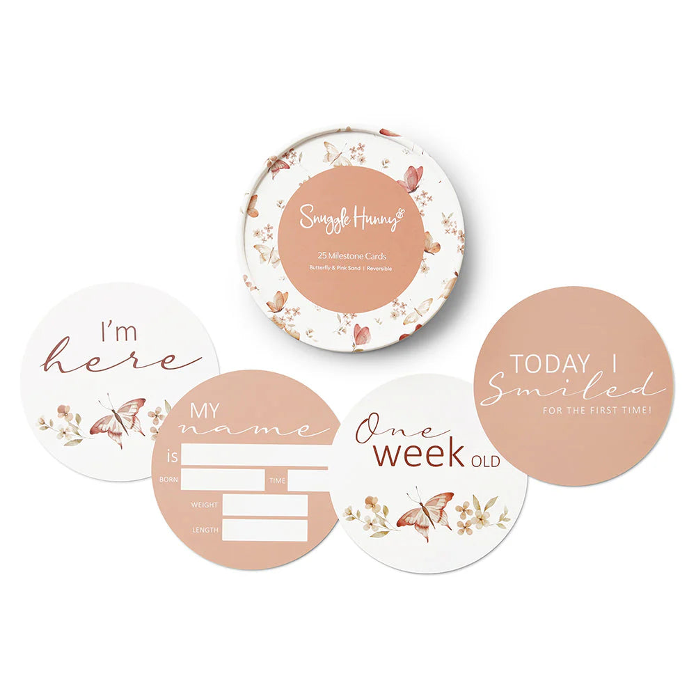Snuggle Hunny - Butterfly & Pink Sand Reversible Milestone Cards