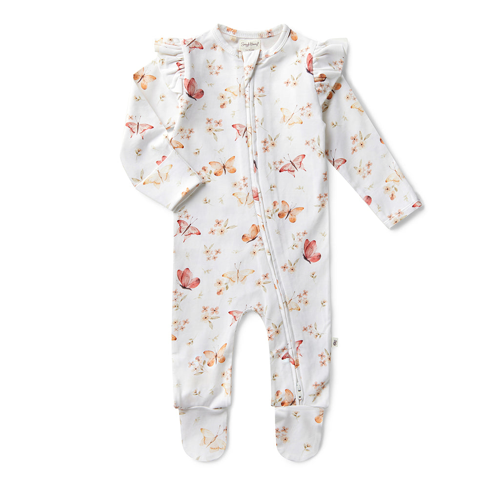 Snuggle Hunny Butterfly Organic Snuggle Sleepsuit Zip Footie with Frill