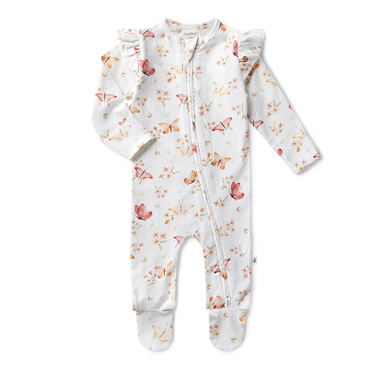 Snuggle Hunny Butterfly Organic Snuggle Sleepsuit Zip Footie with Frill