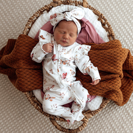 Snuggle Hunny - Butterfly Organic Snuggle Sleepsuit Zip Footie with Frill