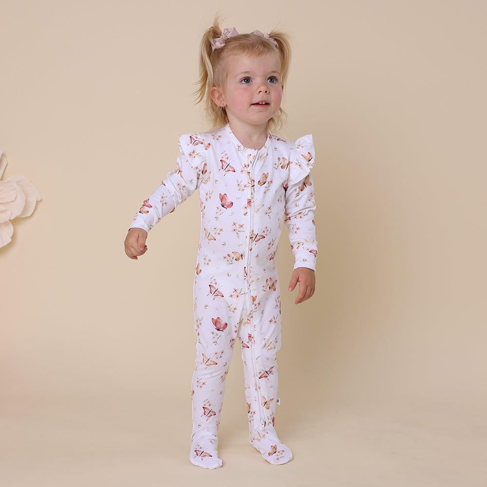 Snuggle Hunny Butterfly Organic Snuggle Sleepsuit Zip Footie with Frill